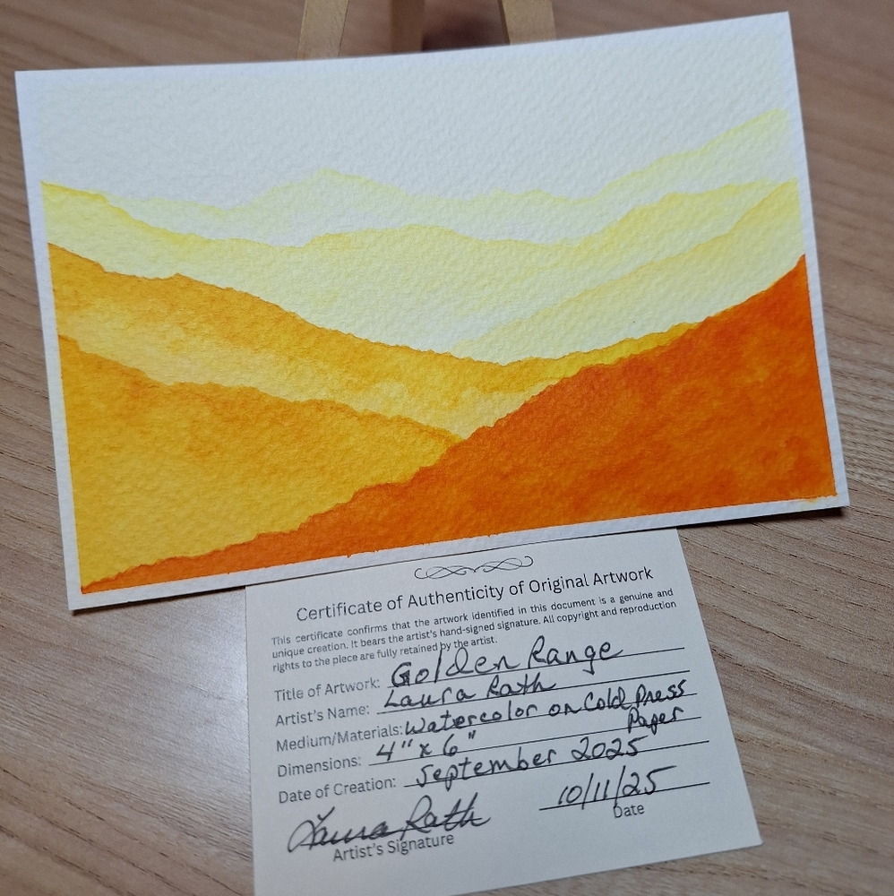 "Golden Range" Hand-painted watercolor painting - Picture 6 of 8